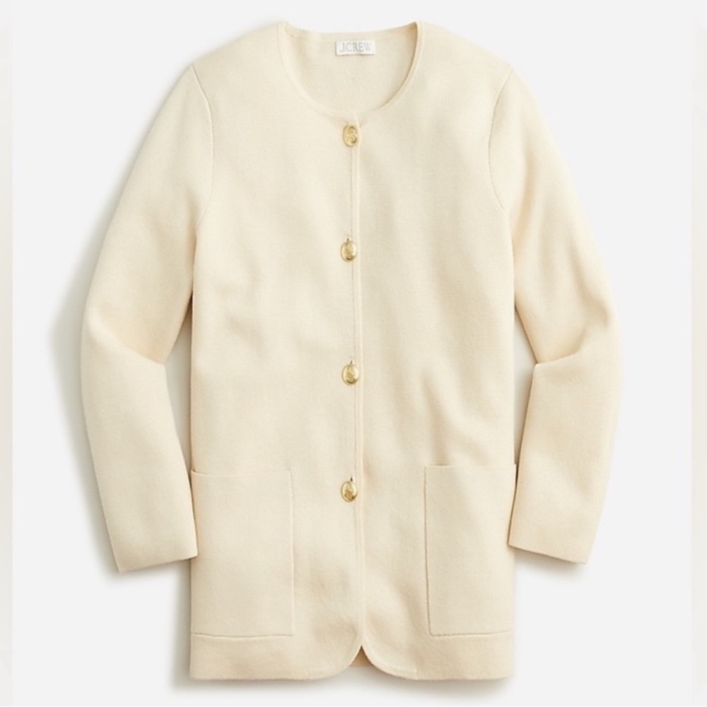 J. Crew Giselle Cardigan Blazer Jacket Merino Cotton Womens Large Cream - Picture 2 of 12